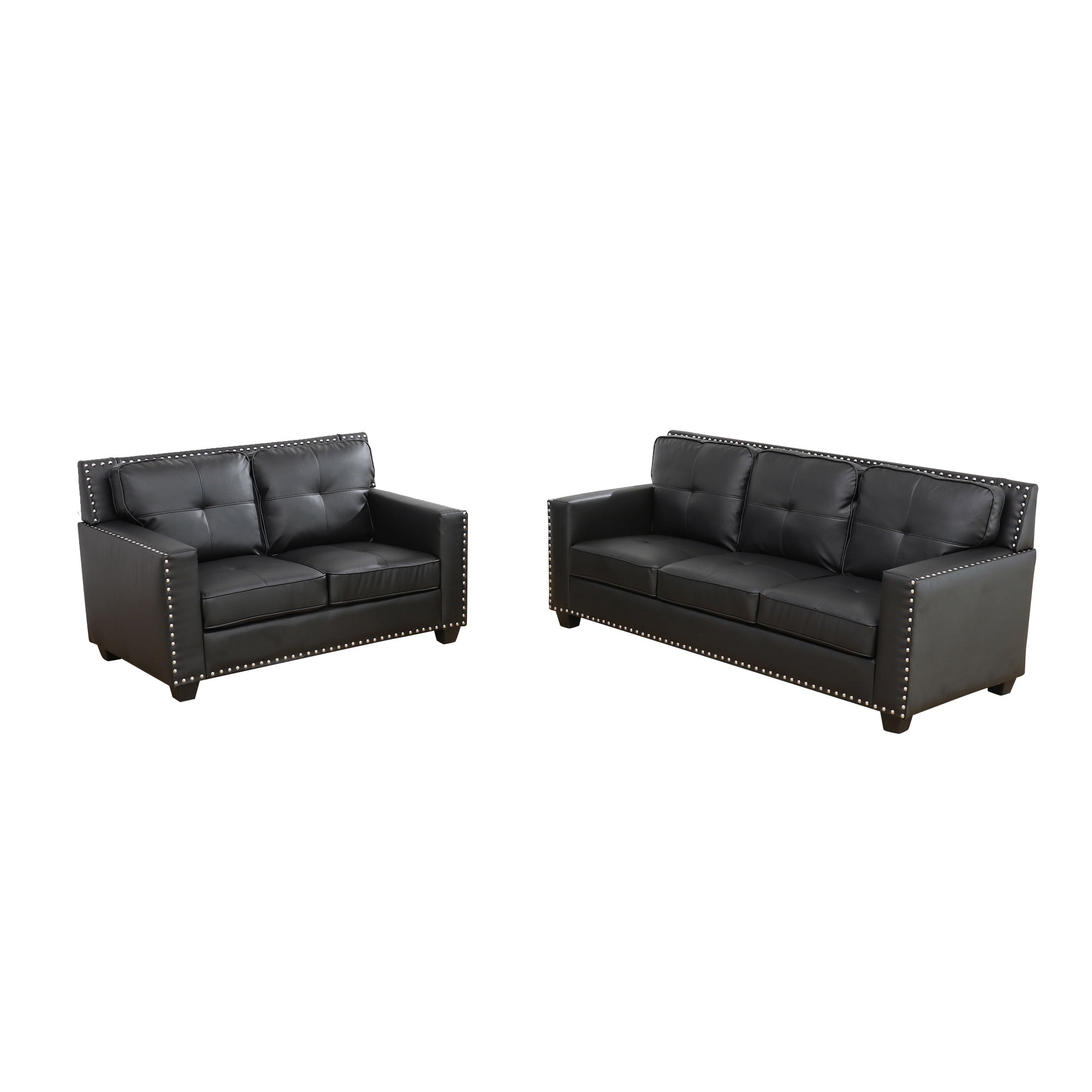 Aukfa 3-Piece Module Sofa Set for Living Room, 3-Seater Deep Seat Couch, Loveseat, Armchair, Leather, Black
