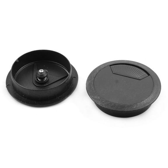 Office Computer Desk Plastic Cable Hole Cover Grommets Black 60mm Diameter 2 PCS
