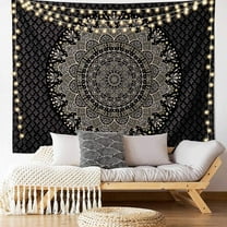 Black Golden Mandala Tapestry Wall Hanging Psychedelic Medallion Wall Tapestry Aesthetic Indian Hippie Wall Decor Bohemian Wall Art Boho Home Decoration Blanket for Bedroom,Living Room,Dorm