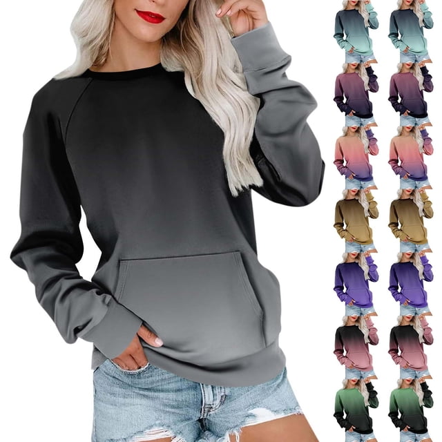 Kvture Gradient Print Sweatshirts for Women Raglan Long Sleeve Pullover Tops Fashion Loose Fit Sweatshirt with Pockets Fall Lounge Blouse