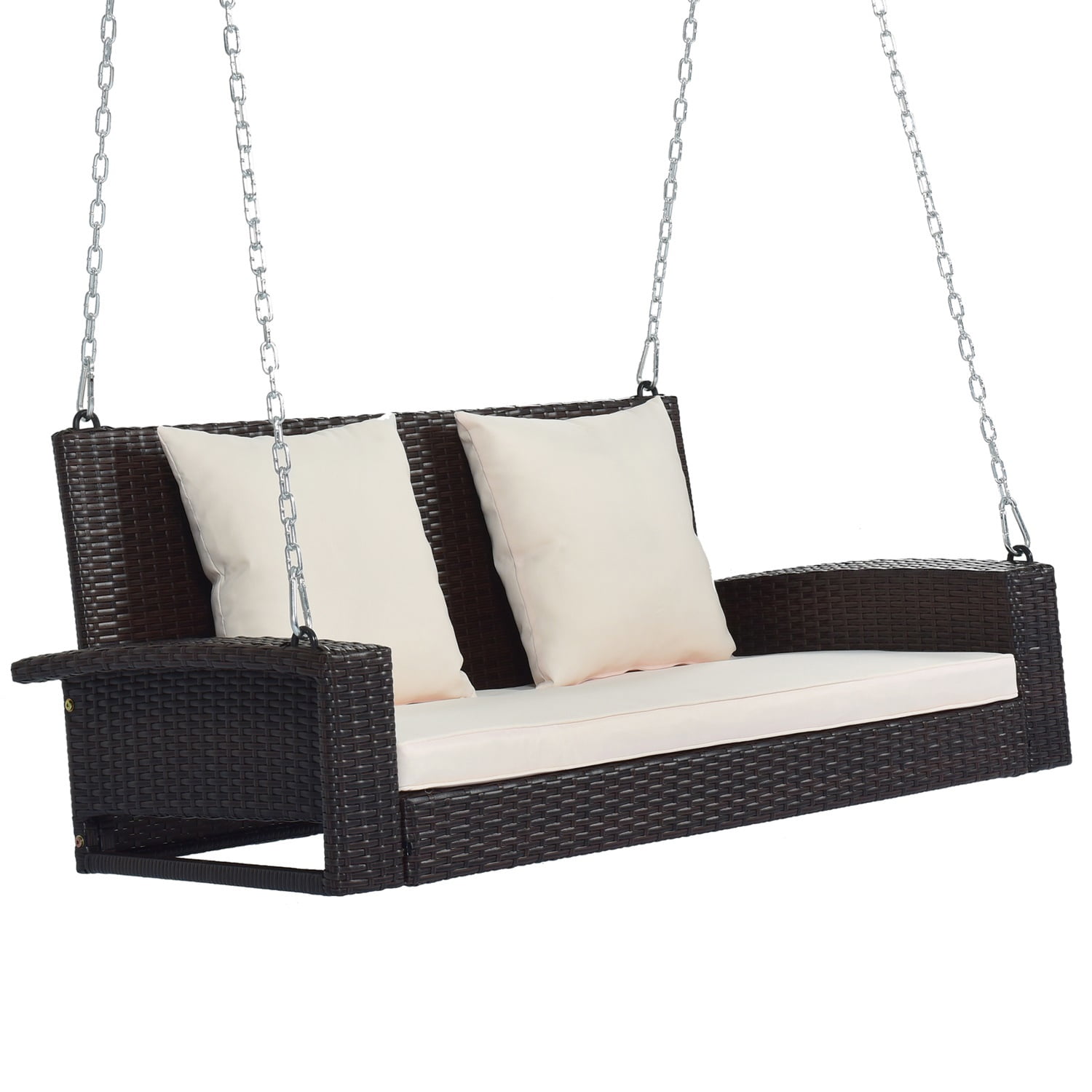 Resenkos 2-Person Wicker Hanging Porch Swing with Chains, Cushion, Pillow Resenkos 2-Person Wicker Hanging Porch Swing with Chains, Cushion, Pillow