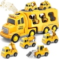thumbnail image 1 of Carritos Juguetes para Niño,5 en 1 Camiones de Transporte con Luz y Sonido,Coches Juguetes de Construcción con 4 Mini Coches,Regalo para Niños 3~8 Años,Amarillo, 1 of 7