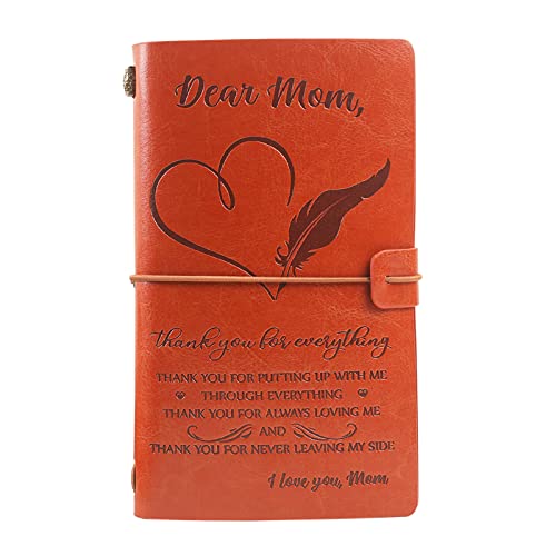 To Mom Leather Journal, Thank You for Everything, I Love You Mom, 136 Page Journal Notebook Travel Diary Keepsake Sketch Book Gift for Mom from Daughter Son