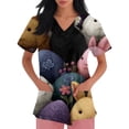 thumbnail image 3 of Easter Women Scrub Tops Short Sleeve Rabbit Graphic V-Neck Tunic Tops Floral Summer Lightweight Nursing Uniforms Shirts with Pocket, #01 Black, 3XL, 3 of 3