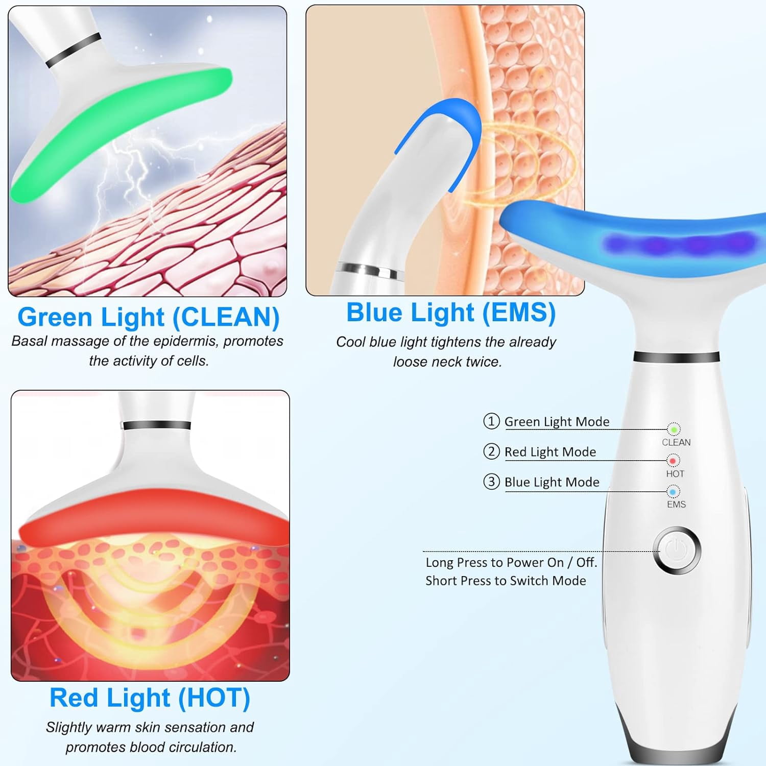 QD-Gotrays Led Therapy Facial Neck Lifting Messager, Face Lifting Device Red Light Therapy Face Massager Electric 3 Modes High Frequency Vibration EMS Heating Wrinkle Remove Anti-Aging