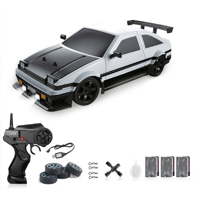 Drift Voiture Télécommandée, Échelle 1:16 2.4G Voiture de Drift Télécommandée Haute Vitesse 4WD Voiture de Course pour Adultes Garçons Filles Enfants, Voiture Jouet Rechargeable avec Lumières LED Fonction Vaporisateur Caoutchouc