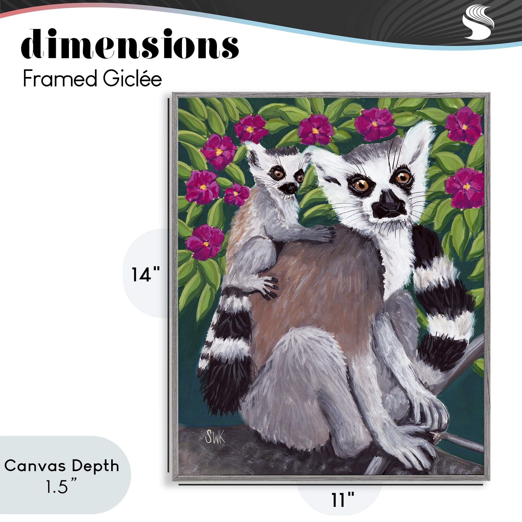 Stupell Industries Ring Tailed Lemur Mama & Baby Gray Framed Giclee Art, design by Sarah Waldron Kimball