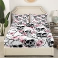 thumbnail image 3 of Manfei Floral Skull Bed Sheets King,Grey Pink King Sheet Sets,Happy Halloween Bedding Sets King Size,Breathable Gothic Room Decorative,4pcs, 3 of 6