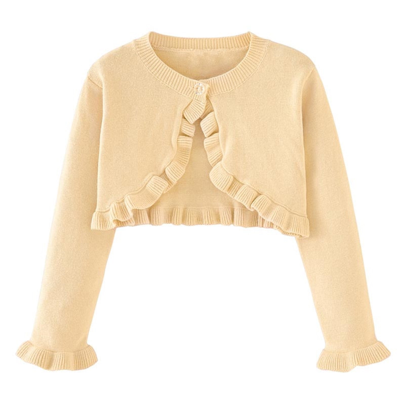 ZACPNCV Girls Cardigan Sweater Toddler Baby Kids Long Sleeve Dress Up Button Closure Cropped Jacket Tops Beige 9-10 Years