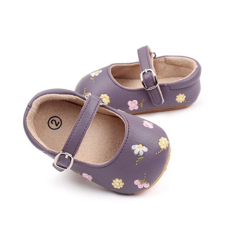 Michellecmm Baby Girls Mary Jane Flats PU Leather Infant Dress Shoes Floral Embroidery Princess Shoes