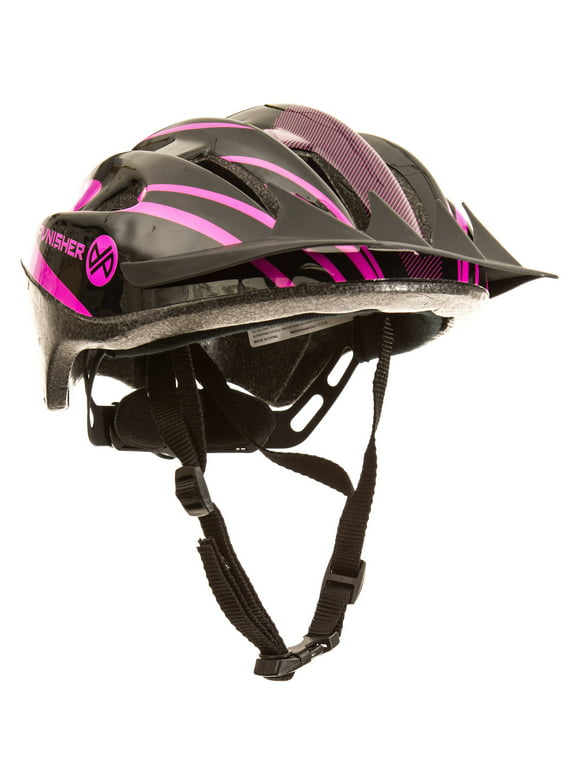 Punisher Skateboards Women's 18-Vent Cycling Helmet with ABS Shell and Detachable Visor, Black and Pink