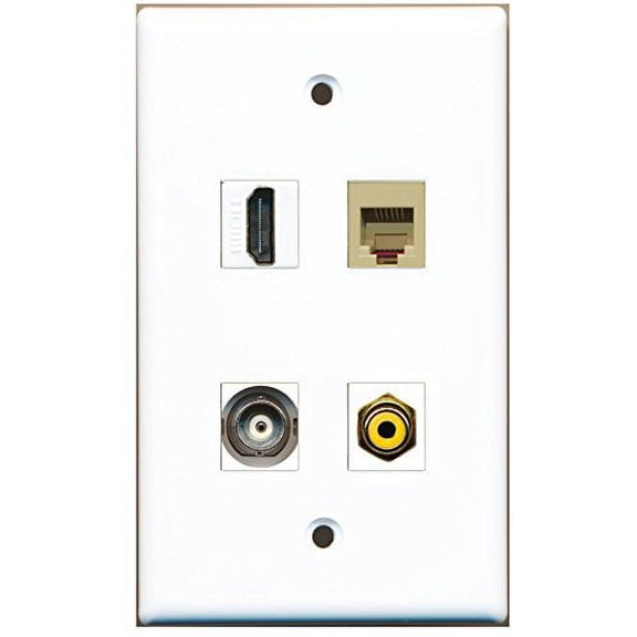 RiteAV - 1 Port HDMI 1 Port RCA Yellow 1 Port Phone RJ11 RJ12 Beige 1 Port BNC Wall Plate