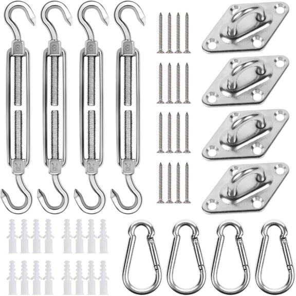 Sun Shade Hardware Kit for Rectangle and Square Sun Shade Sails Installation,5 inch Heavy Duty Anti-Rust Sail Shade Hardware Kit with 50 ft Cable Wire Ropes D