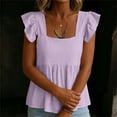 thumbnail image 6 of hlysgo Womens Square Neck Top Ruffle Short Sleeve Palazzo Tops Cute Smocked Babydoll Summer Blouses Purple,S, 6 of 6