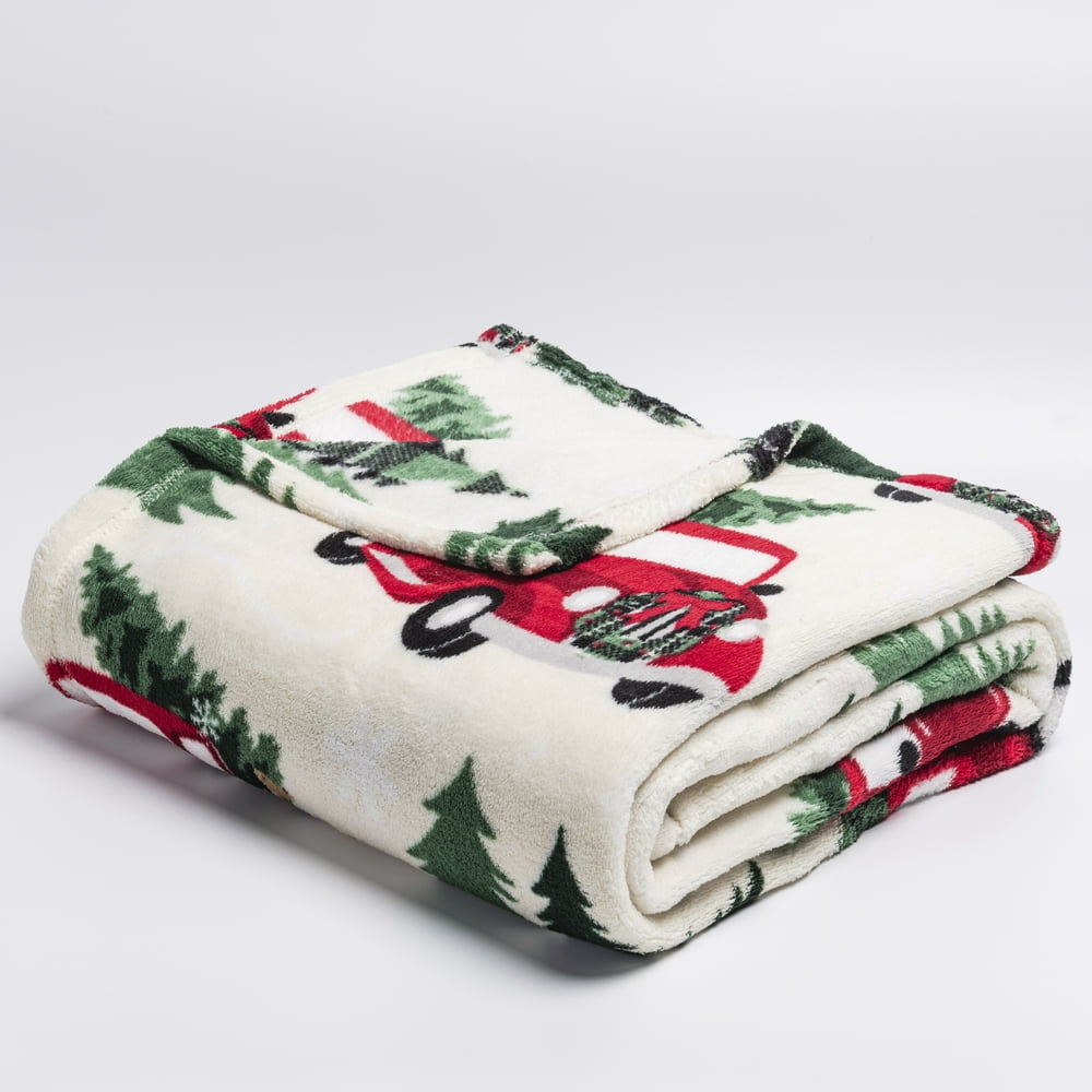 Mainstays Giant Oversized Plush Throw, 60" x 72", Trucks and Trees