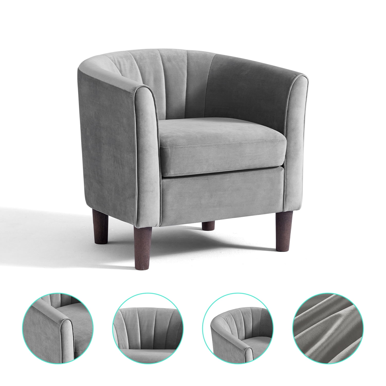 LINSY HOME Velvet Accent Chair with Ottoman for Living Room, Light Grey