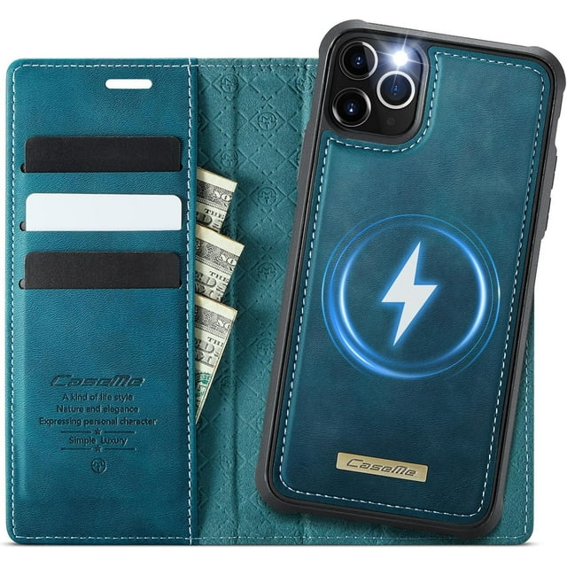 Compatible con Funda Billetera Desmontable para iPhone 11 Pro Max Compatible con Magsafe, Soporte para Tarjetero de Bloqueo RFID con tapa de Cuero PU 2 en 1 Funda Magnética a prueba de Golpes