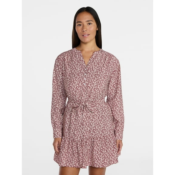Time and Tru Women's Mini Shirtdress with Long Sleeves, Sizes XS-XXXL