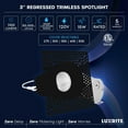 thumbnail image 2 of Luxrite 3 Inch Trimless LED Black Recessed Lighting, 15W, 1100LM, 5CCT Selectable 2700K-5000K, Dimmable Ceiling Spotlight, CRI 90, Damp & IC Rated, Plaster Downlight, ETL Listed 6 Pack, 2 of 7