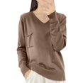 thumbnail image 3 of 2025 New Fashion Plus Size Women's Solid Color Long Sleeved V-neck Knitted Shirt With A Stripe Top, 3 of 4