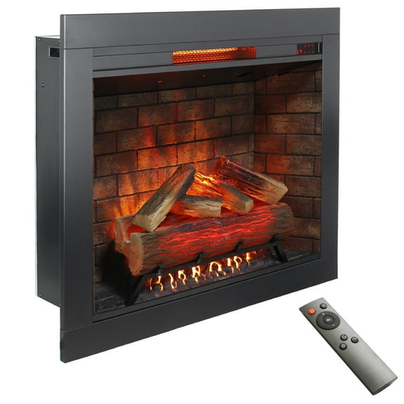33" Electric Fireplace Insert with Crackling Sound and Realistic Flame, 1500W Quartz Heater, Recessed or Wall Mounted, Adjustable Flame Effects, Remote Control & Timer, Black