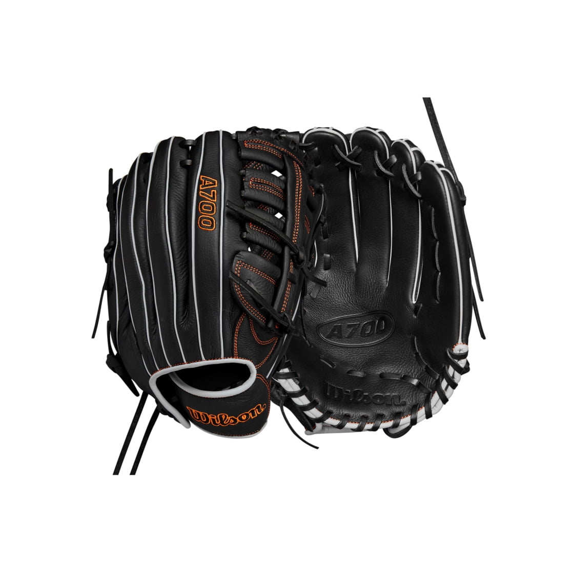 Wilson A700 12.5\" Outfield Baseball Glove - Black/Silver/Orange, Right Hand Throw