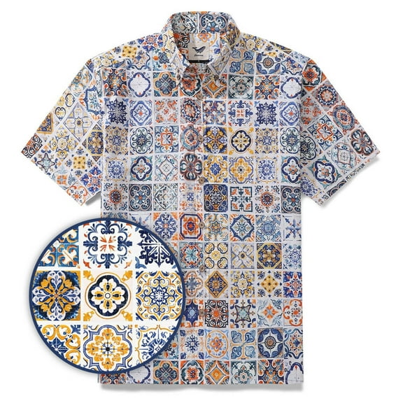 Sicilian Shirt Summer Hawaiian Shirt For Men Colorful Button-down Short Sleeve 100% Cotton Vintage Shirt Mediterranean Passion