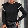 thumbnail image 6 of BLVB Women's Fall Sweaters 2023 Trendy Crew Neck Ruffle Long Sleeve Casual Loose Knit Pullover Sweater Tops, 6 of 7