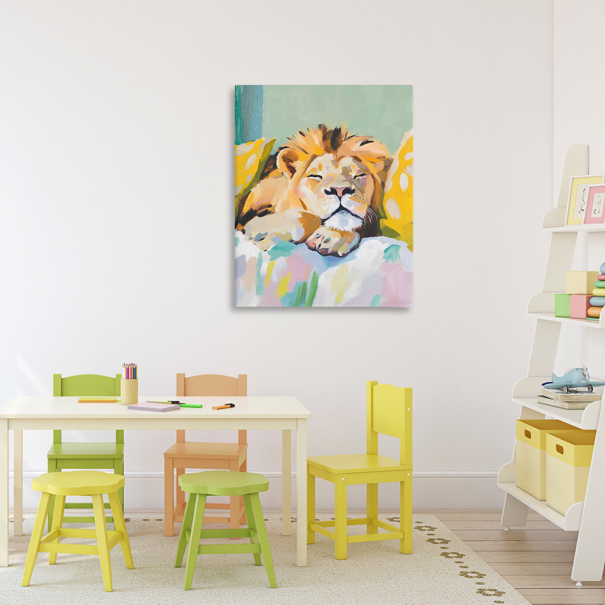 Stupell Industries Sleeping Lion on Pastel Pillows Canvas Wall Art, design by The Prints Vibe