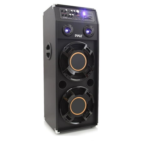 PYLE PSUFM1245A - 1400 Watt Disco Jam Powered Two-Way PA Speaker System w/ USB & SD Readers, FM Radio, 3.5mm AUX Input & DJ Flashing (Best All In One Dj System)