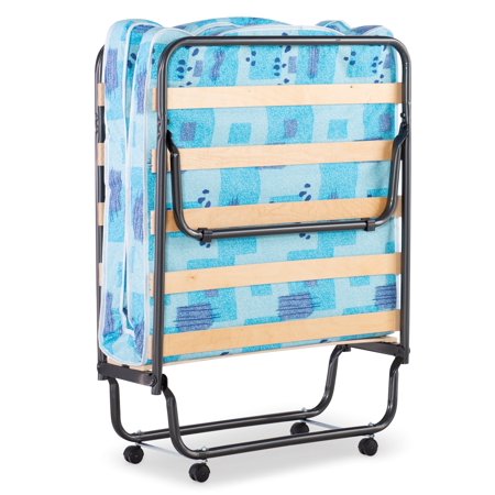 Linon Roma Folding Rollaway Guest Bed with 4" Foam Mattress, Single