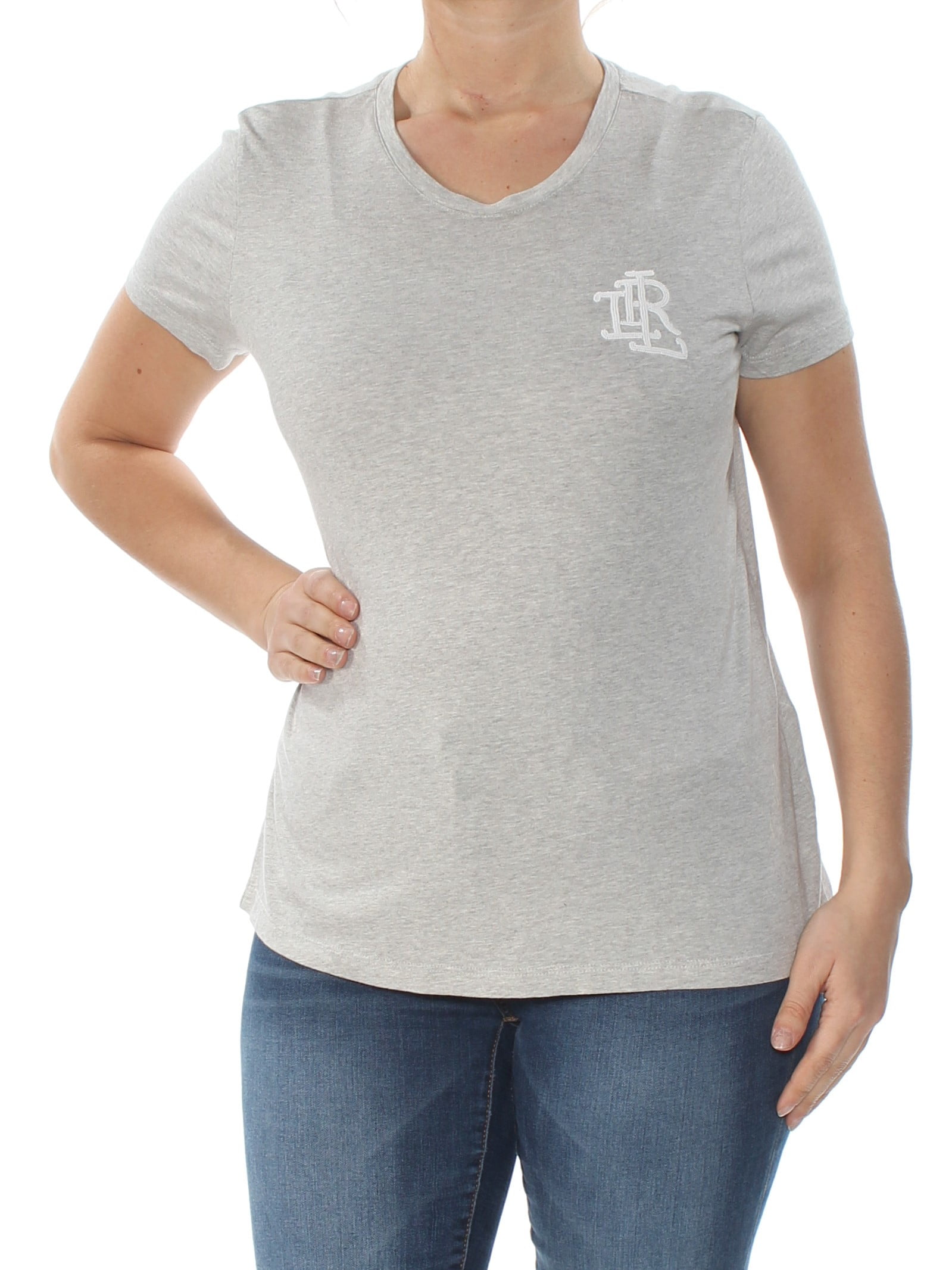 Lauren Ralph Lauren Women's Beaded Logo T-Shirt (L, Grey), Size: Large