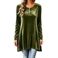 thumbnail image 2 of Karymi Solid Velvet Tunic Womens Tops, Crew Neck Half Button Long Sleeve Loose A-line Hem Pullover, 2 of 7
