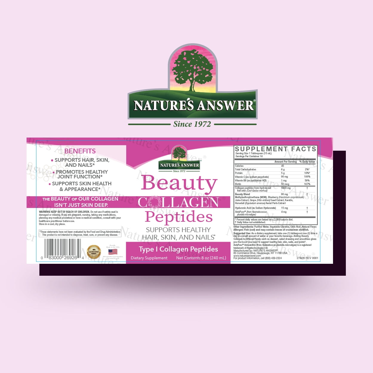 Nature's Answer Beauty Collagen Peptides, Berry, 8 oz (240 ml)