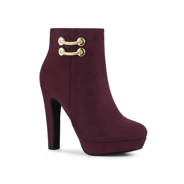 Unique Bargains Women's Round Toe Side Zipper Block High Heel Ankle Boots
