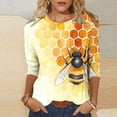 thumbnail image 2 of CYMMPU Spring Tops Blouses for Women Dressy Casual Crew Neck Loose Fit 3/4 Sleeve Summer Trendy Shirts Bee Pattern Lightweight Basic Tees Multicolor L, 2 of 5