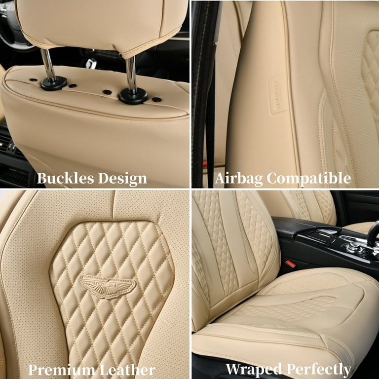 Coverado 5 Seats Beige Car Seat Covers Full Set, Premium Leatherette Auto  Seat Cushions Luxury Interior, Waterproof UV-Resistant Seat Protectors