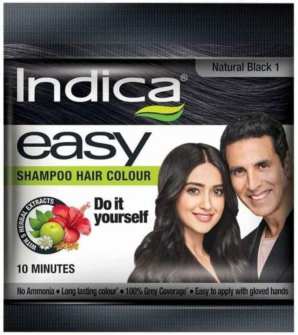 Shampooing Coloration Indica Easy Shampoo Noir - Lot De 5 Tubes De 18 Ml, Ingrédients Naturels