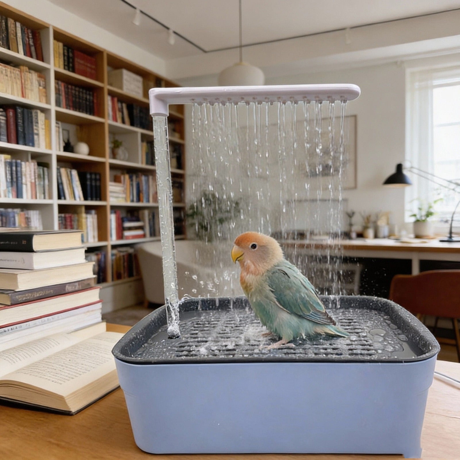 Automatic Circulating Water Bird Bathing Basin Electric Shower Room for Parrots Cockatiels and Small Birds for Healthy Hygiene, 12x9 Inch