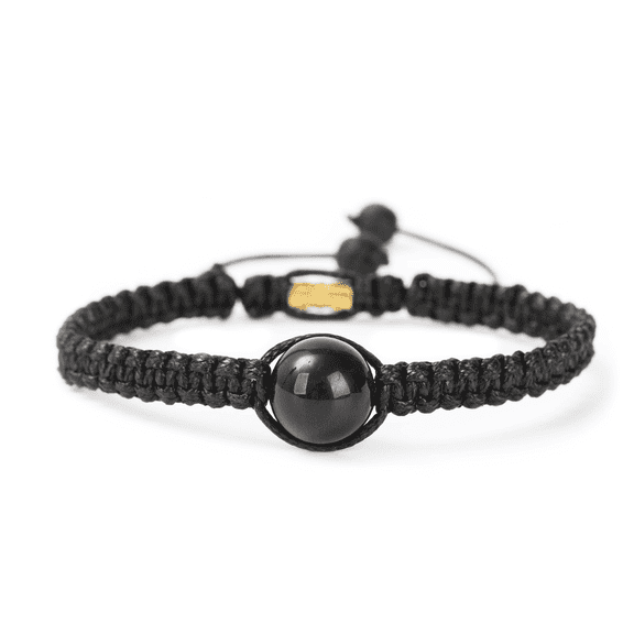 Black Tourmaline Bead Bracelet - Handmade Natural Stone Adjustable Men's & Women's Jewelry