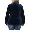 thumbnail image 3 of Agnes Orinda Women's Plus Size St. Patrick's Day Top Wear-to-Work Lapel Long Sleeve Velvet Shirt 4X Dark Blue, 3 of 5