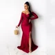 thumbnail image 3 of Vestidos de noche formales sexys con hombros descubiertos y escote oblicuo para mujer, vestidos largos de sirena con abertura y manga larga para fiestas nocturnas y clubes nocturnos, 3 of 4