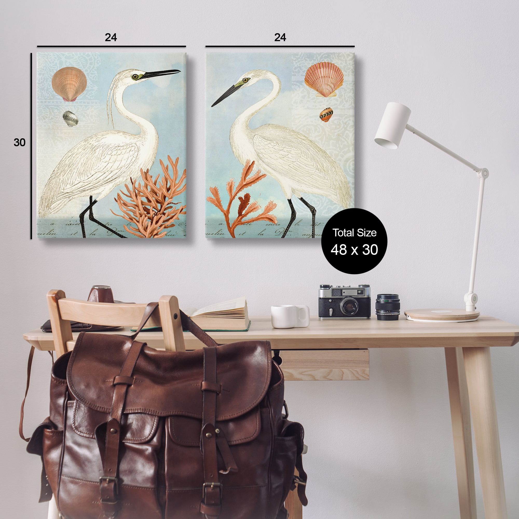 Stupell Industries Beach Items Shell Heron Egret Animals Painting Wrapped Canvas Art Print Wall Art, 24 x 30, Set of 2