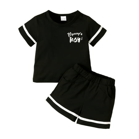 

HIBRO Boys Short Sleeve Letter Print T Shirt Tops Short Pants Outfits Boy Sweats Toddler Set