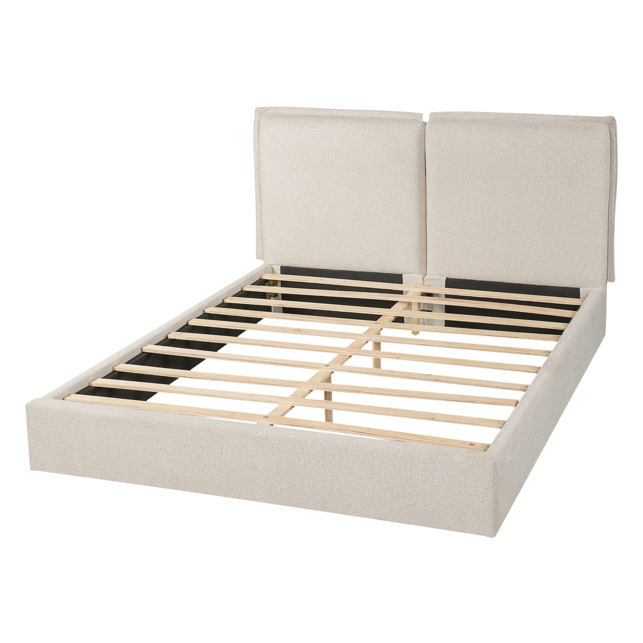 Christopher Knight Home Queen Double Pillow Bed Frame, Boucle Headboard Platform Bed, Beige