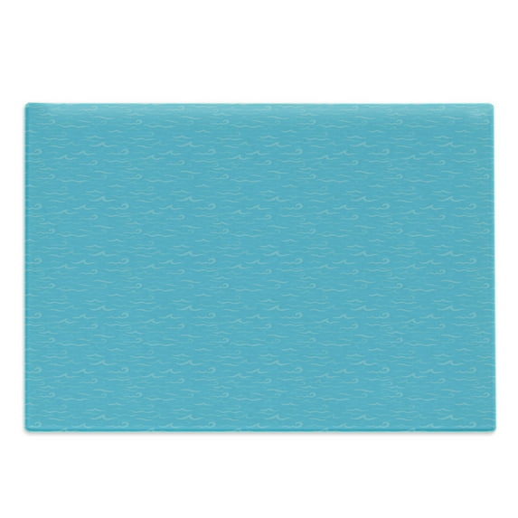 Nautical Blue Cutting Board, Monochrome Simple Design of Waves Deep Ocean Marine Life Love, Decorative Tempered Glass Cutting and Serving Board, in 3 Sizes, by Ambesonne