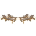 thumbnail image 2 of GDF Studio Savannah Outdoor Acacia Wood and Wicker Adjustable Chaise Lounge, Set of 4, Natural and Gray, 2 of 10