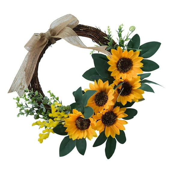 FRCOLOR Yellow Linen Simulated Wreath for Decor Fine Workmanship Indoor Outdoor Garland 1Pc