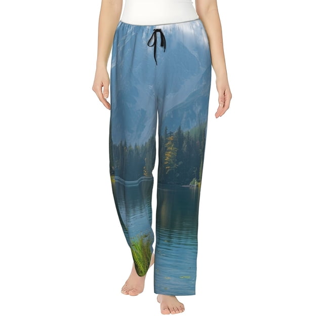 Fotbe Majestic Deer Mountain Lake Pantalones de Pijama para Mujer, Pantalones de Dormir, Pantalones Pj con Cordón y Bolsillos-Small