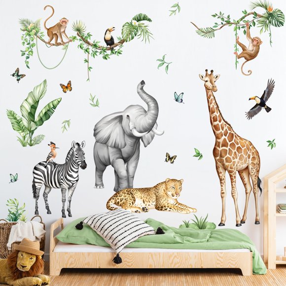 Adhesivos de pared Supzone Jungle Safari con animales para decoración de habitación infantil